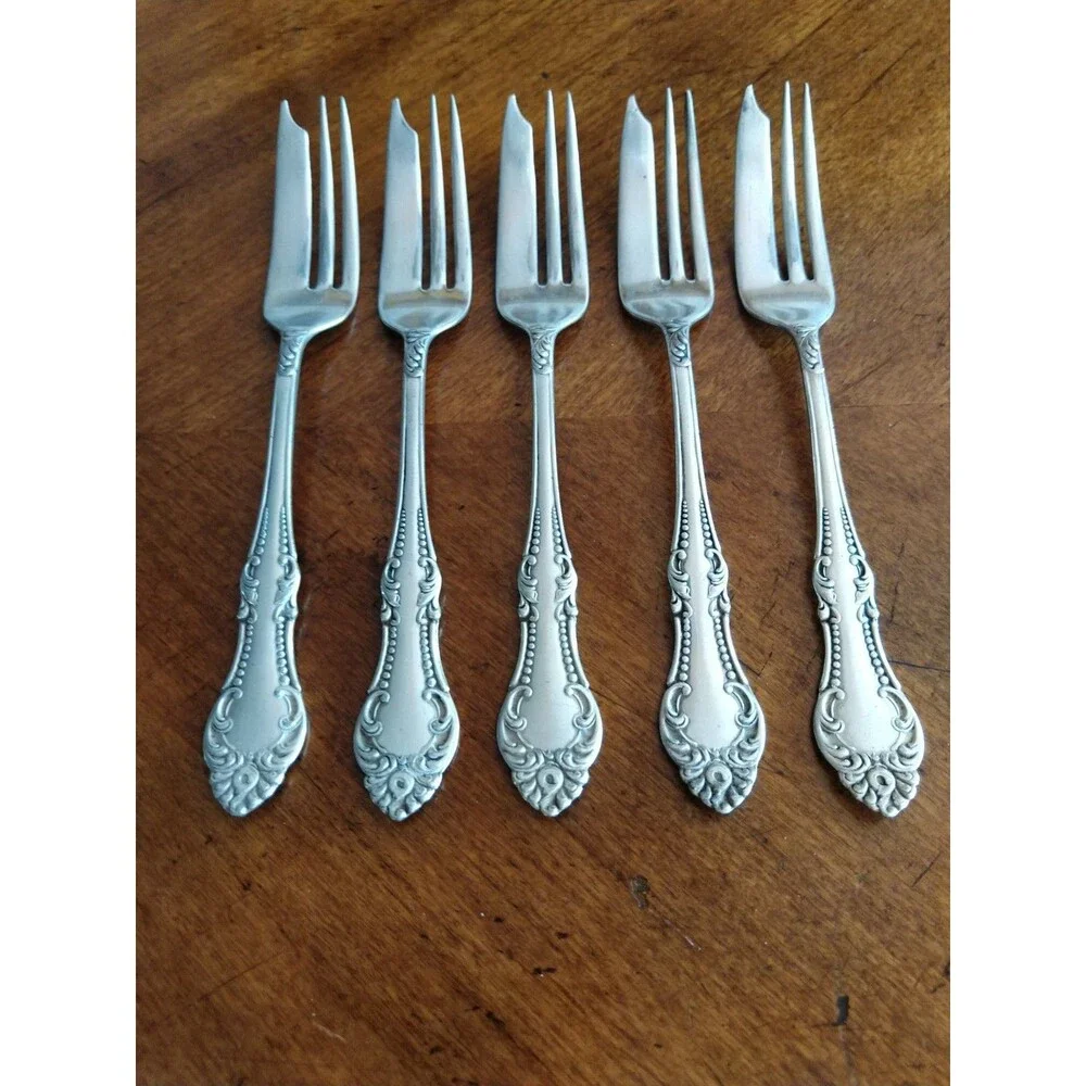 5x Antique Wm A Rogers A10 CARLTON 1898 Silverplate Cake Pastry Pie Fork 6.8